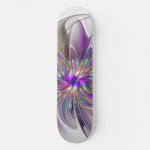 Skateboard Flor de arte fractal enérgica y colorida