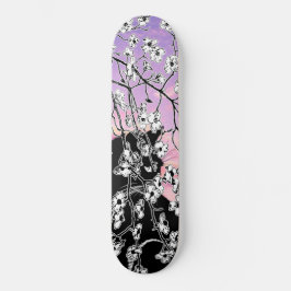 Skateboard Flor de cerezo Gato negro Floral cielo rosado