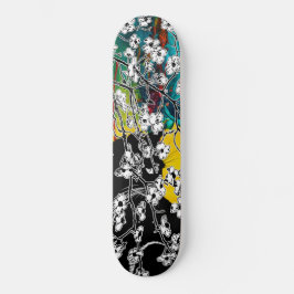 Skateboard Flor de cerezo Gato Negro Resumen Floral