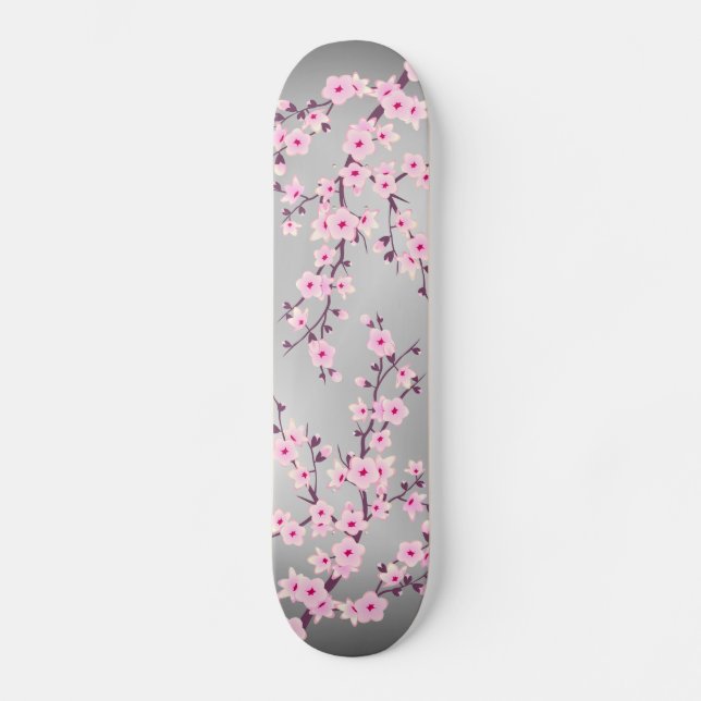 Skateboard Flor de cerezo Gris rosa Asia Floral (Anverso)