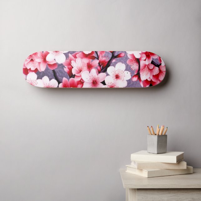 Skateboard flor de cerezo patrón floral rosa (Arte de pared (horz))