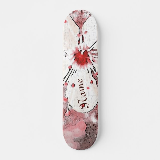 Skateboard Flor de cerezo sakura de girasol rojo y blanco (Anverso )