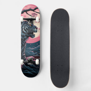 Skateboard Flor de Cerezo Tigre Arte Japonés