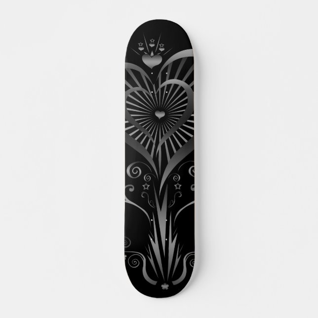Skateboard Flor de corazón - Plata (Anverso )