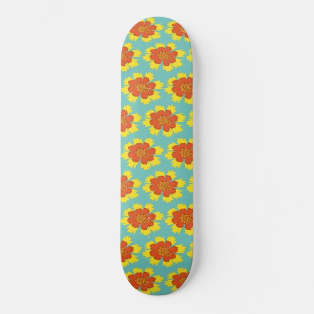 Skateboard Flor de coreopsis amarilla y naranja (Anverso)