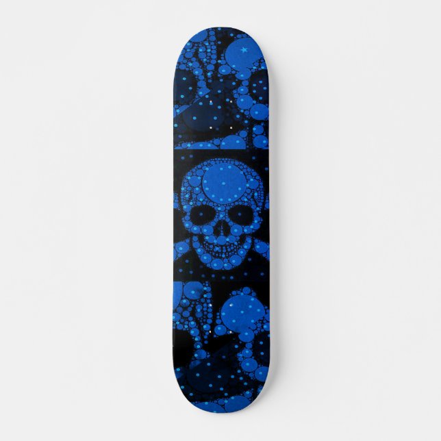 Skateboard Flor de cráneo verde azul floreciente (Anverso )