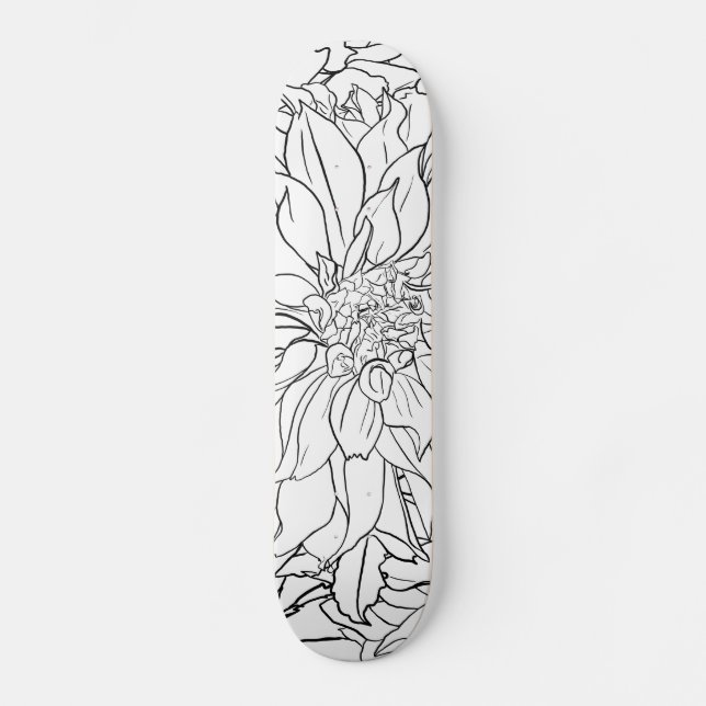 Skateboard Flor de Dahlia en blanco y negro (Anverso)