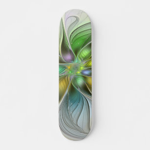 Skateboard Flor de fantasía colorida Resumen moderno Fractal