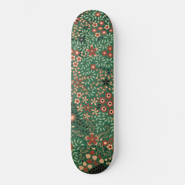 Skateboard Flor de fondo verde japonesa tradicional (Anverso)