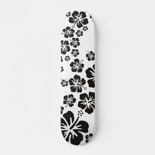 Skateboard flor de hibisco en negro (Anverso )