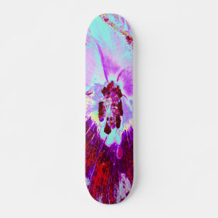 Skateboard Flor de Hibisco Tropical Abstracta Acuática y Púrp