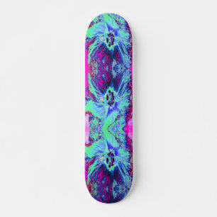 Skateboard Flor de hibiscus verde y azul psicodélico retro