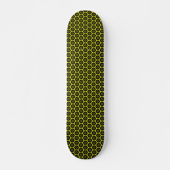 Skateboard Flor de Honeycomb - v2 - Negro y Amarillo (Anverso )