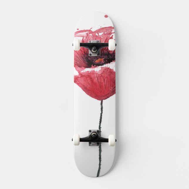 Skateboard Flor de la amapola, acuarela (Anverso)