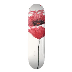 Skateboard Flor de la amapola, acuarela