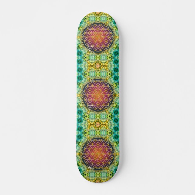 Skateboard Flor de la vida - oro - fractal 2 (Anverso )