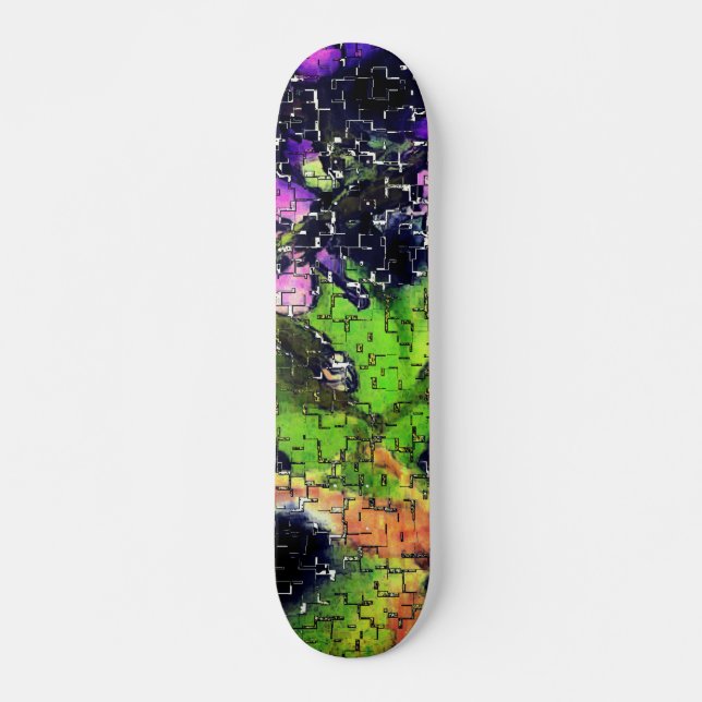 Skateboard Flor de lino y hojas envejecidas en mosaico esculp (Anverso )