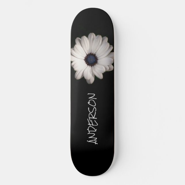 Skateboard Flor de margarita blanca negra (Anverso)