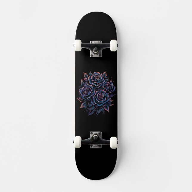 Skateboard Flor de Rosa Negra Oscura (Anverso)