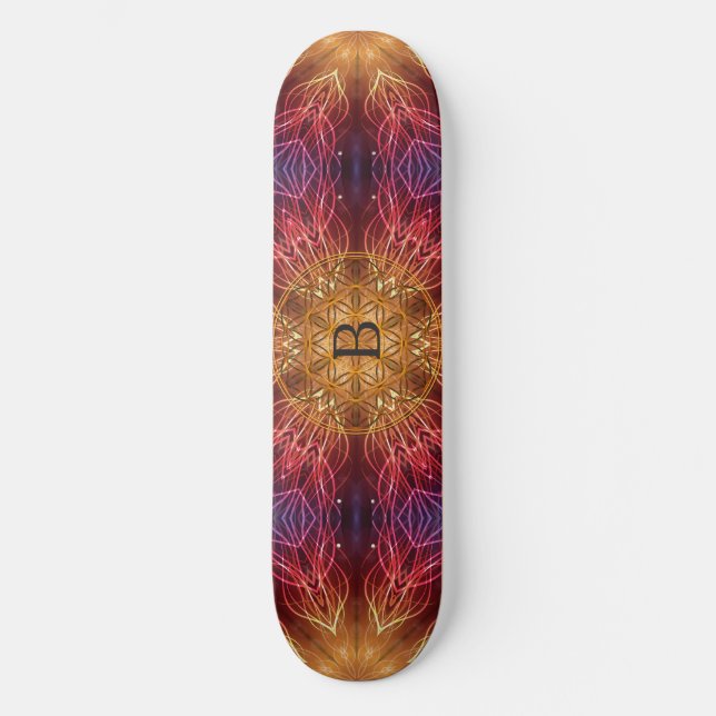 Skateboard Flor de vida / Fractal espiritual personalizado (Anverso)