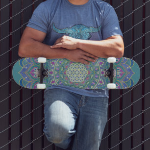 Skateboard Flor De Vida - Mandala Estilo India 1