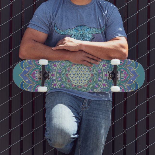 Skateboard Flor De Vida - Mandala Estilo India 1 (Exterior 3)