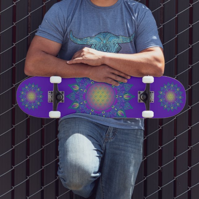 Skateboard Flor de vida - Mandala india 3 (Exterior 3)