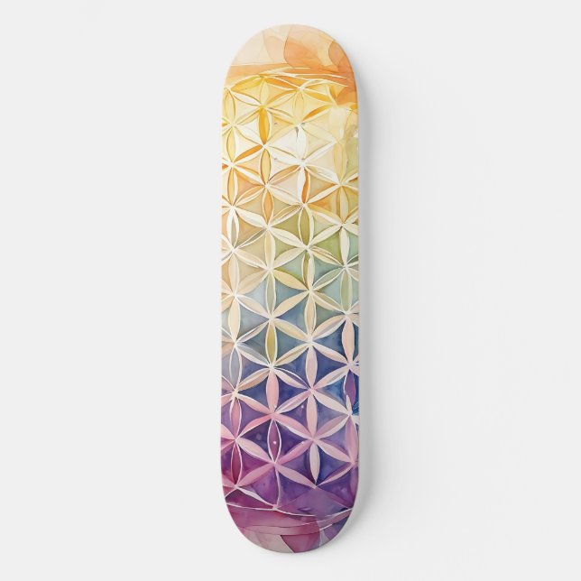 Skateboard Flor de vida - Pintura de acuarela (Anverso)