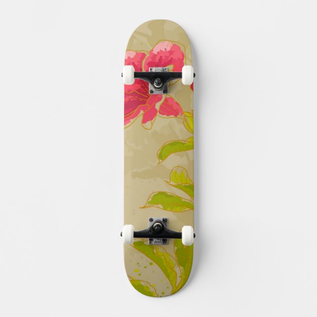 Skateboard Flor del Allamanda en fondo entonado (Anverso)