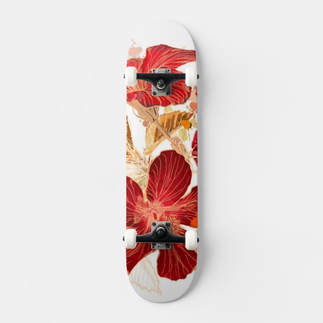 Skateboard Flor del hibisco - pintura 2 de la acuarela (Anverso)