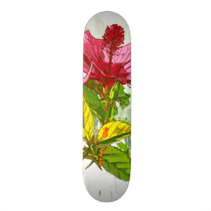 Skateboard Flor del hibisco - pintura de la acuarela