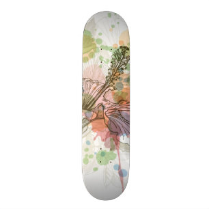 Skateboard Flor del hibisco y fondo de la acuarela
