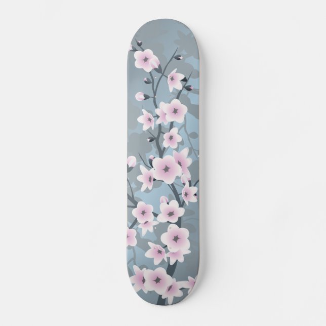 Skateboard Flor Dusky de cerezo azul grisáceo rosa (Anverso)