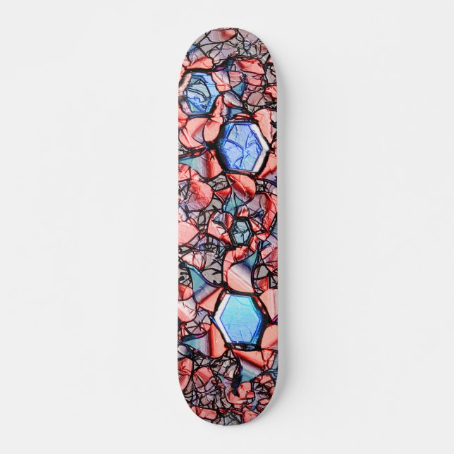 Skateboard Flor entalhada virtual nas cores azul e salmão (Anverso )