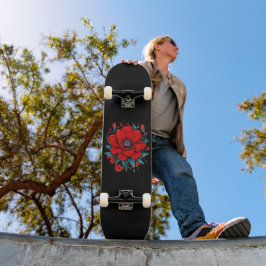 Skateboard Flor Estética Roja