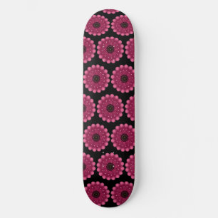 Skateboard Flor Fantasía Rosa Brillante   Floral Neón Abstrac