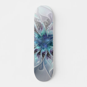 Skateboard Flor Fractal Moderna Con Azul