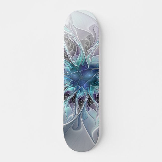 Skateboard Flor Fractal Moderna Con Azul (Anverso )