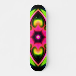 Skateboard Flor hippie psicodélica rosa amarillo y verde