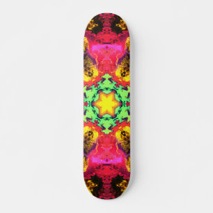 Skateboard Flor hippie psicodélica rosa amarillo y verde