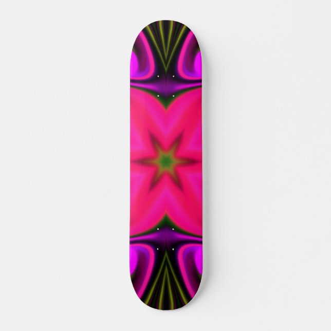 Skateboard Flor hippie psicodélica rosa y morada (Anverso )