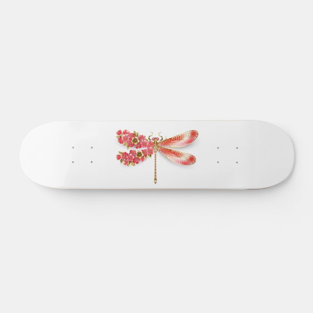 Skateboard Flor libélula con sakura de joyas (Horz)