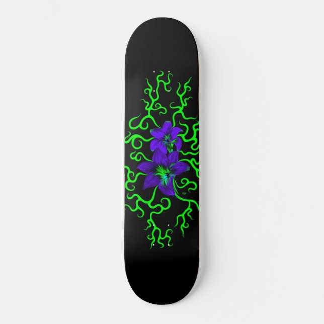 Skateboard Flor morada lirio en negro (Anverso)