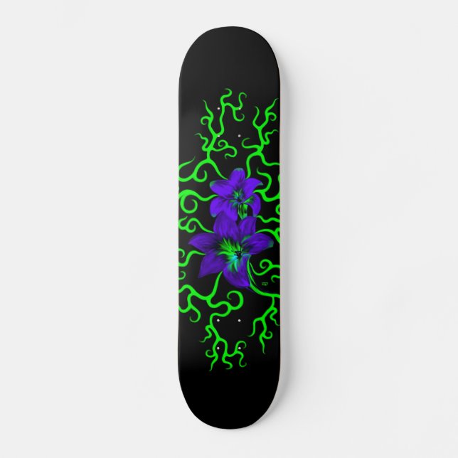 Skateboard Flor morada lirio en negro (Anverso)