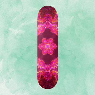 Skateboard Flor psicodélica Kaleidoscopio rosa rojo y verde