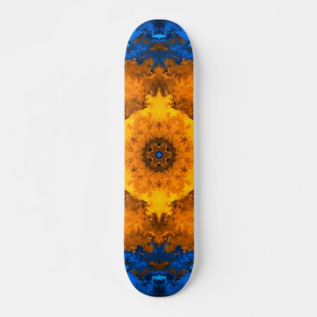 Skateboard Flor psicodélica Kaleidoscopo Amarilla y Azul (Anverso )