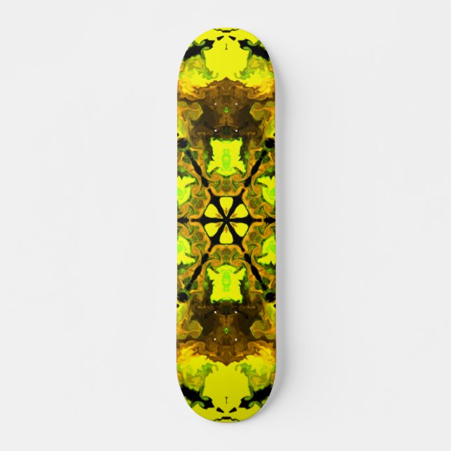 Skateboard Flor psicodélica Kaleidoscopo Amarilla y Verde (Anverso )