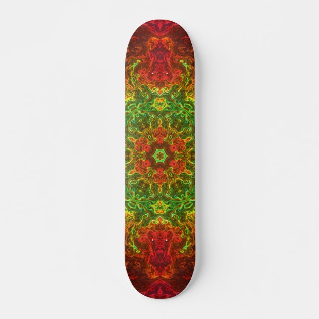 Skateboard Flor psicodélica Kaleidoscopo Verde y Rojo (Anverso )
