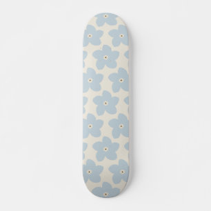 Skateboard Flor Retro Azul Claro y Crema