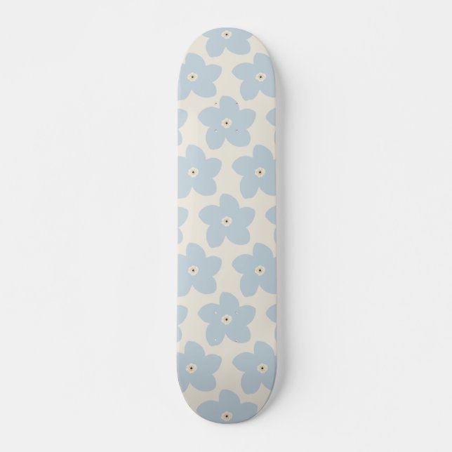 Skateboard Flor Retro Azul Claro y Crema (Anverso )